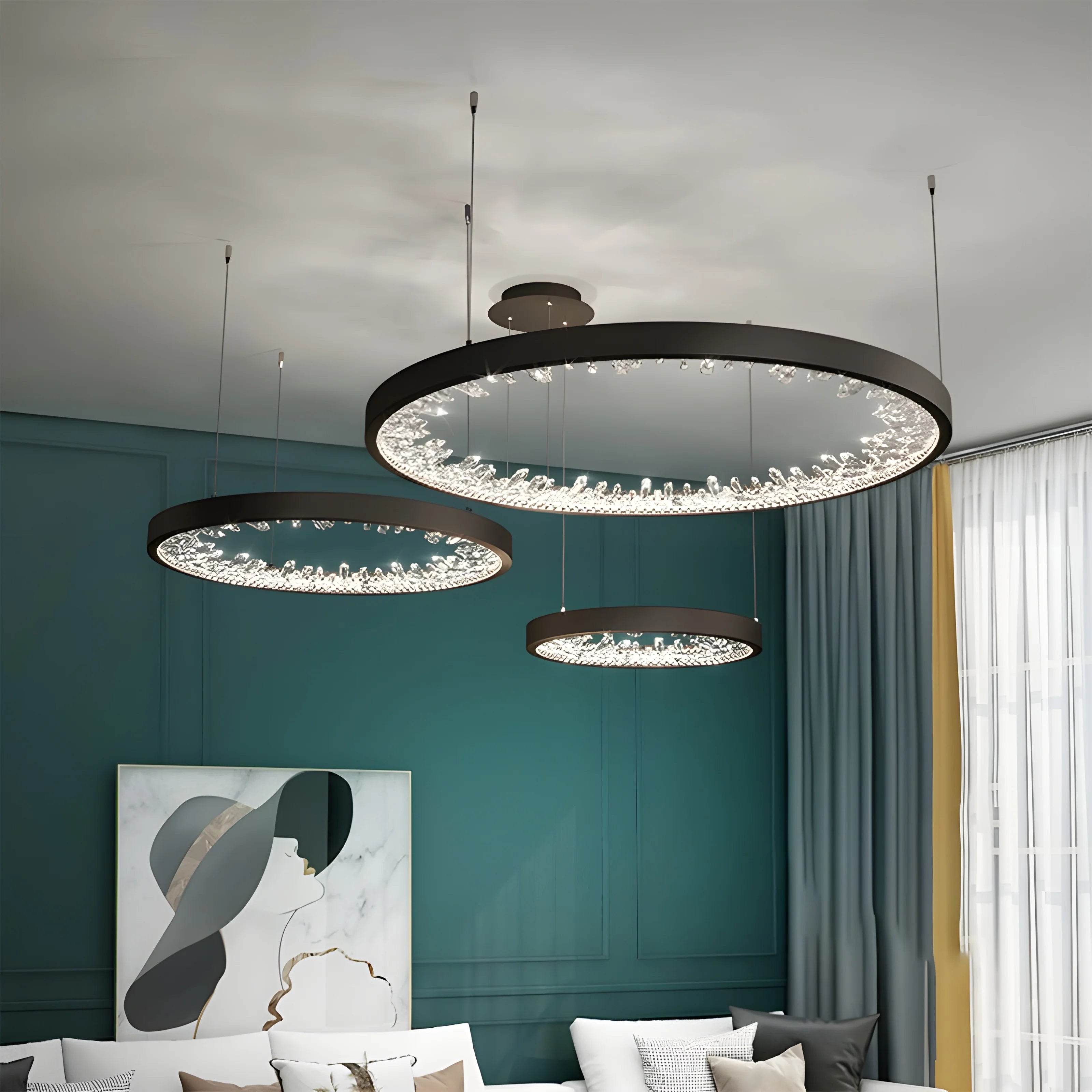 Altidona | Black Rings Modern Crystal Creative Luxury Hanging Led Chandelier