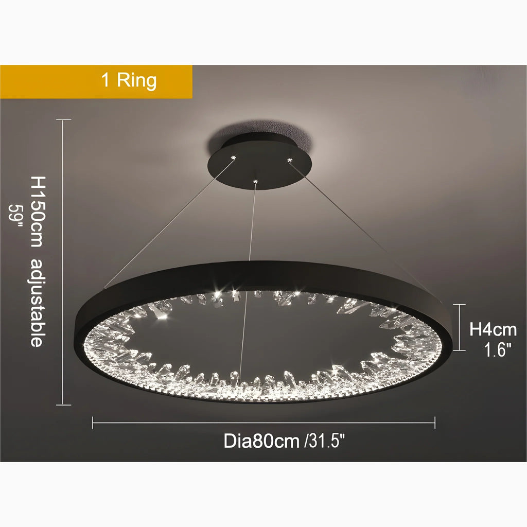 Altidona | Black Rings Modern Crystal Creative Luxury Hanging Led Chandelier