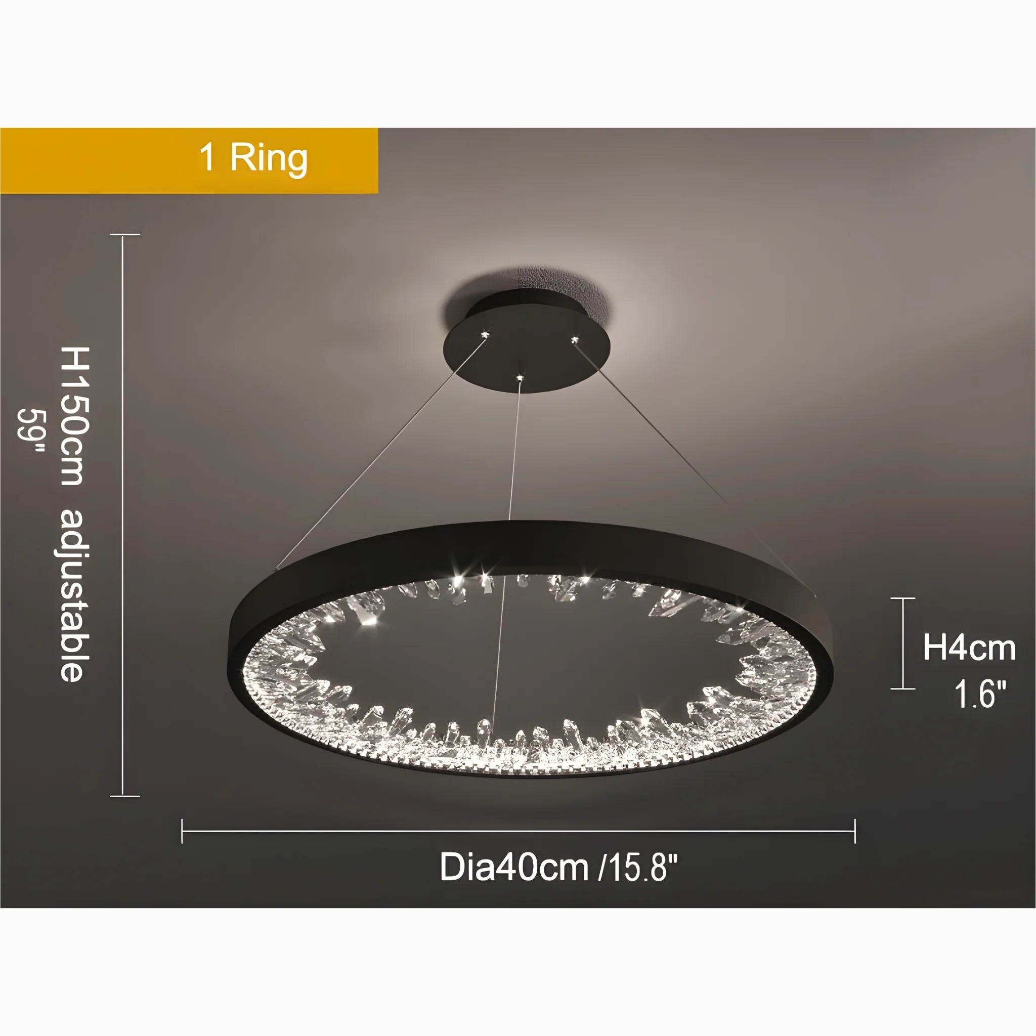 Altidona | Black Rings Modern Crystal Creative Luxury Hanging Led Chandelier