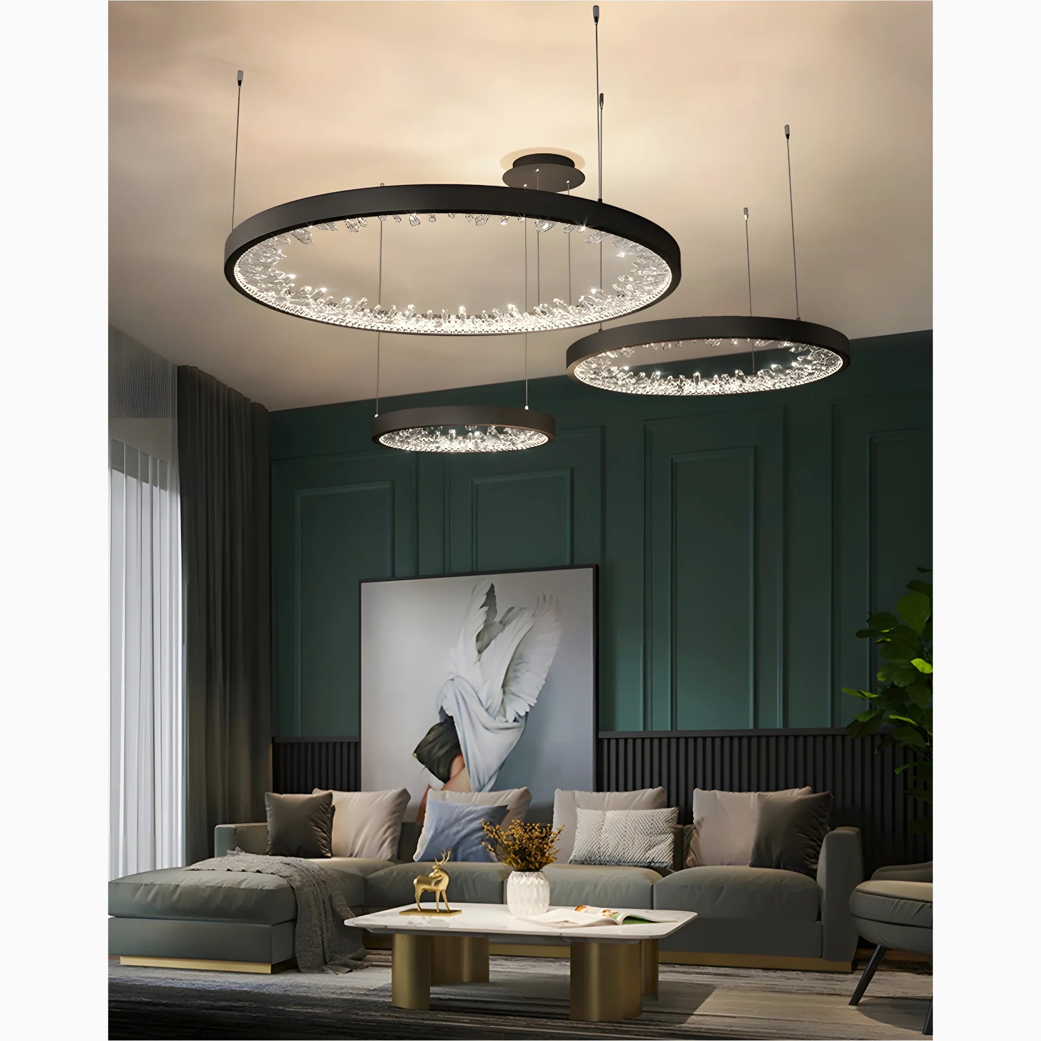 Altidona | Black Rings Modern Crystal Creative Luxury Hanging Led Chandelier