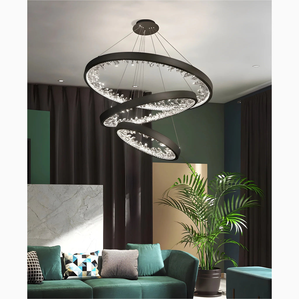 Altidona | Black Rings Modern Crystal Creative Luxury Hanging Led Chandelier