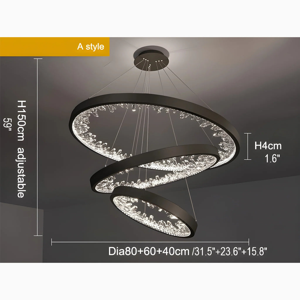 Altidona | Black Rings Modern Crystal Creative Luxury Hanging Led Chandelier