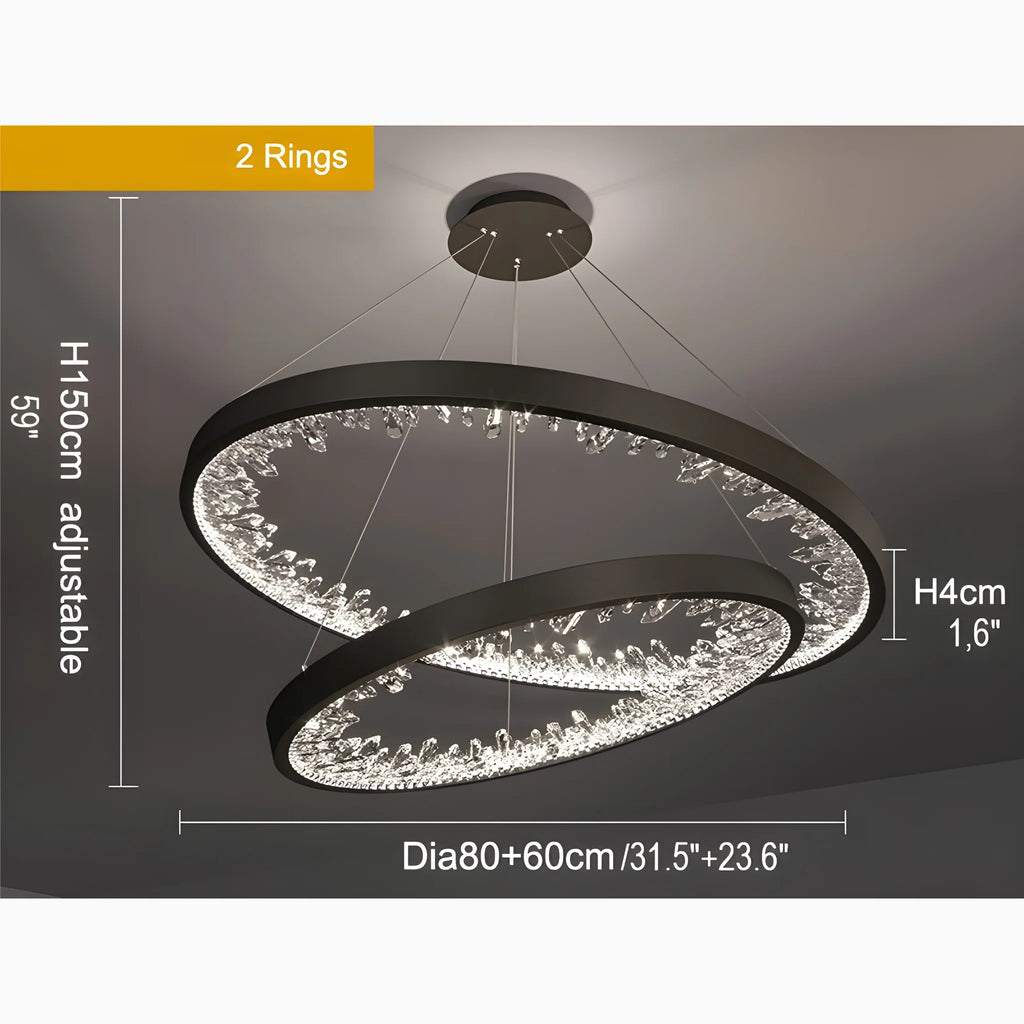 Altidona | Black Rings Modern Crystal Creative Luxury Hanging Led Chandelier