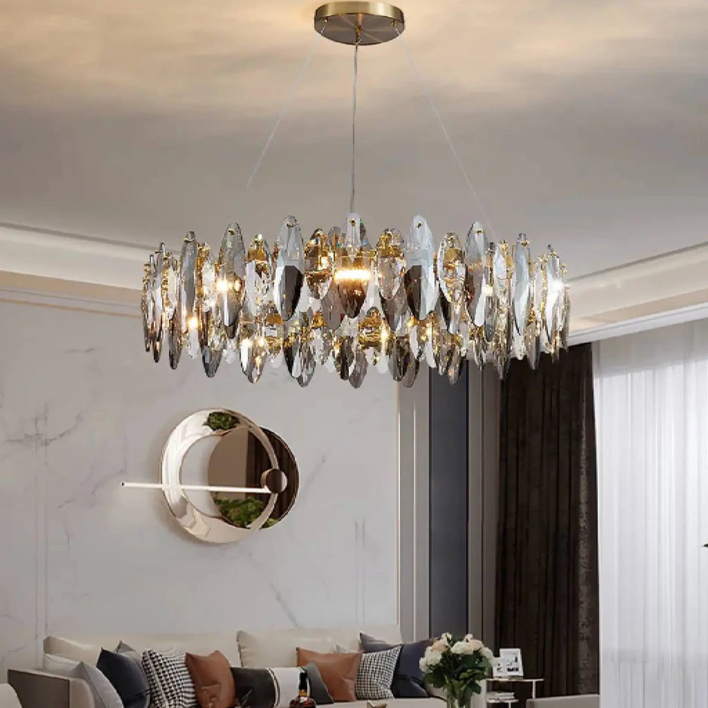 Ampezzo | Round Gray Chandelier With Big Crystals