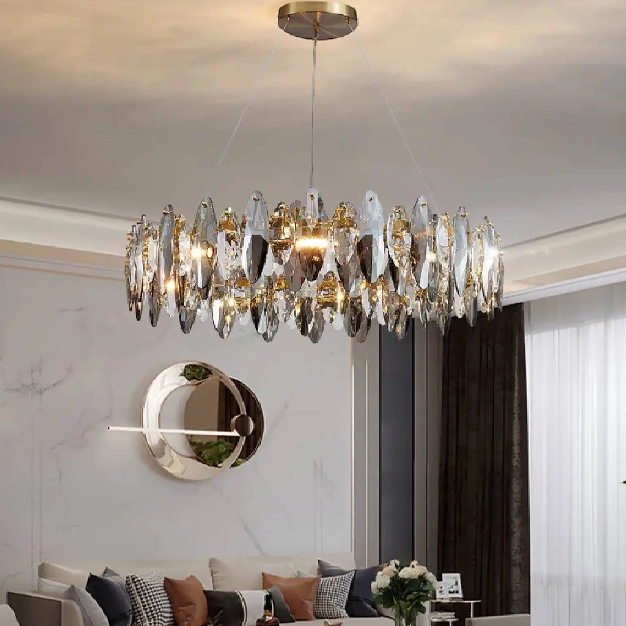 Ampezzo | Round Gray Chandelier With Big Crystals