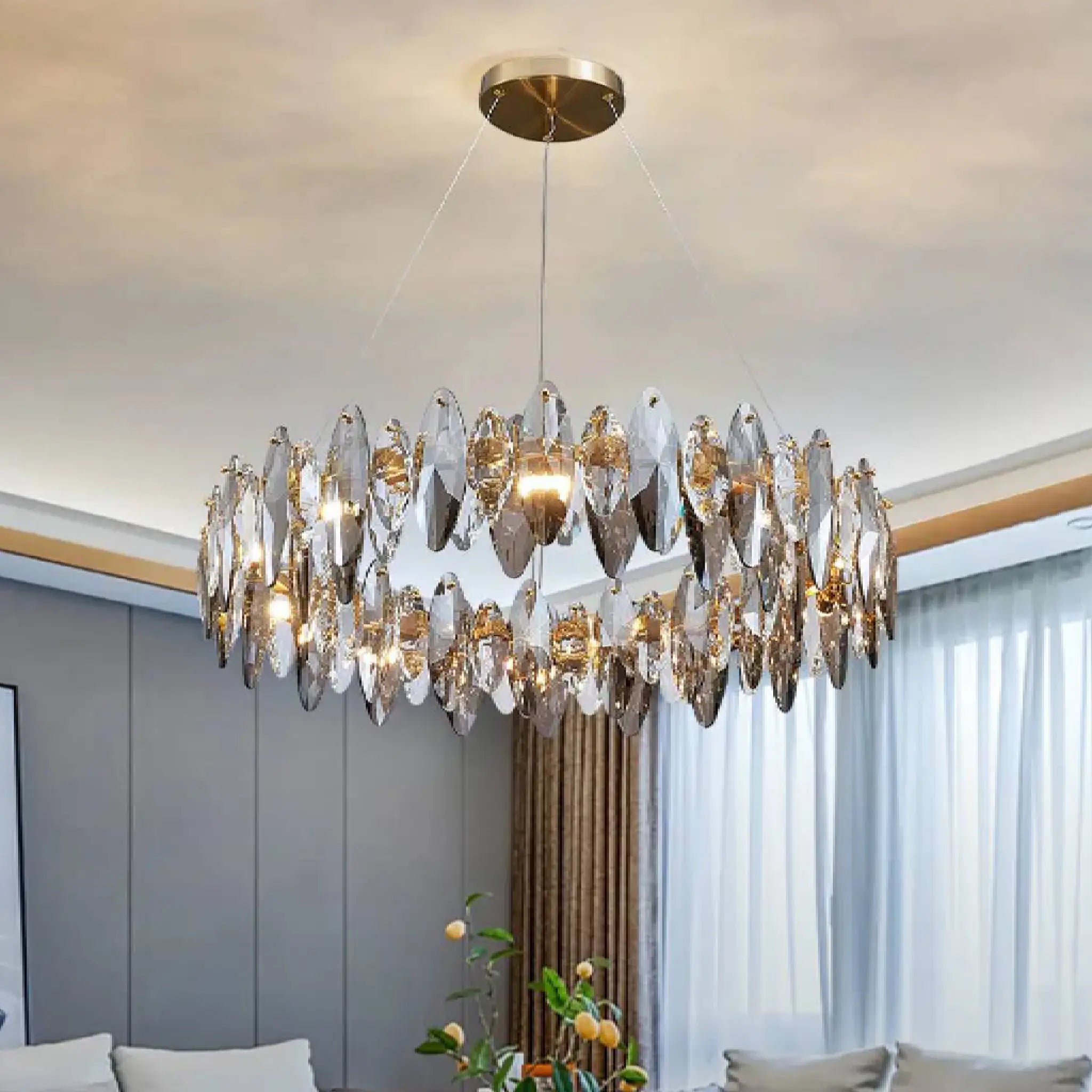 Ampezzo | Round Gray Chandelier With Big Crystals