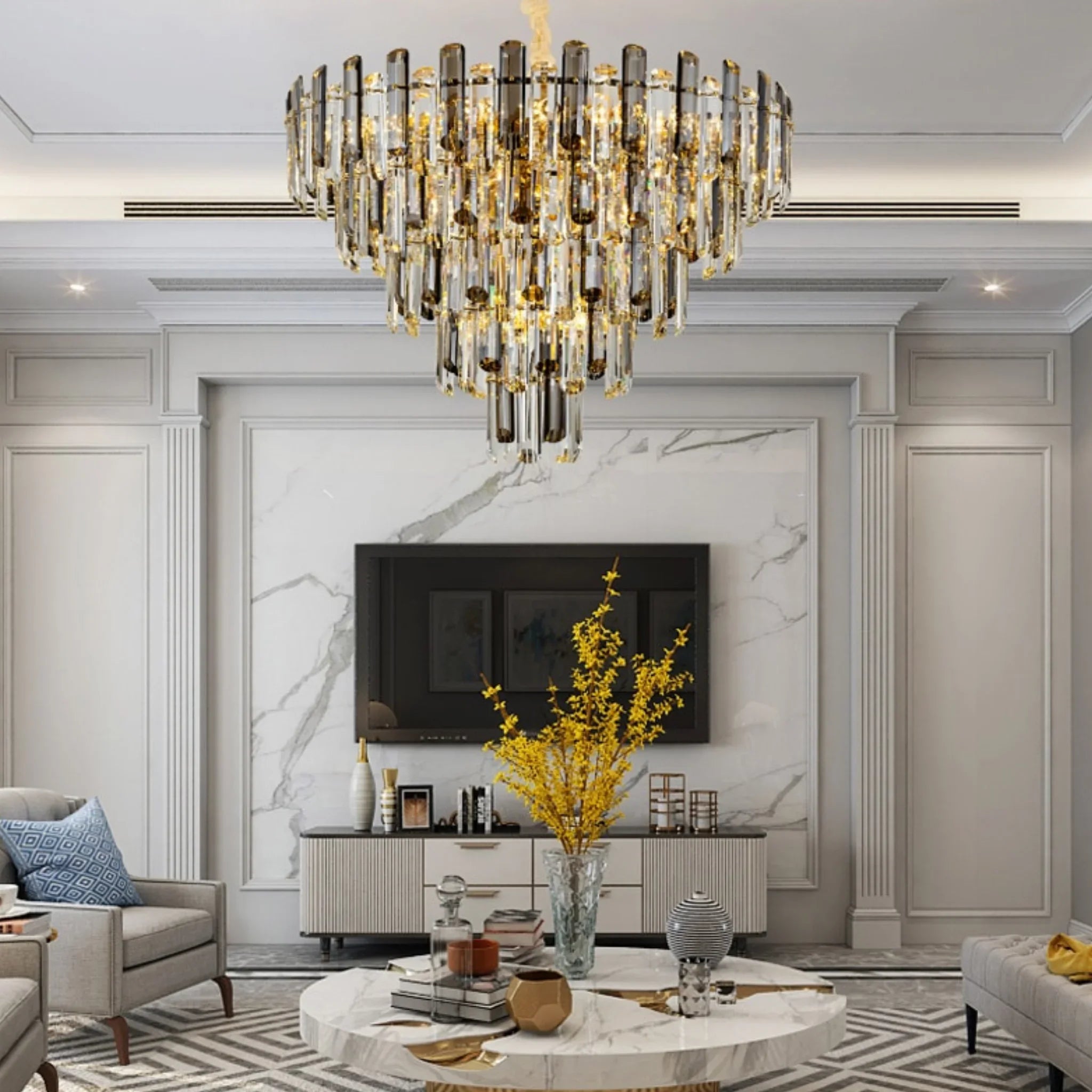 Amriswil | Contemporary Smoky Gray Chandelier for Living Room