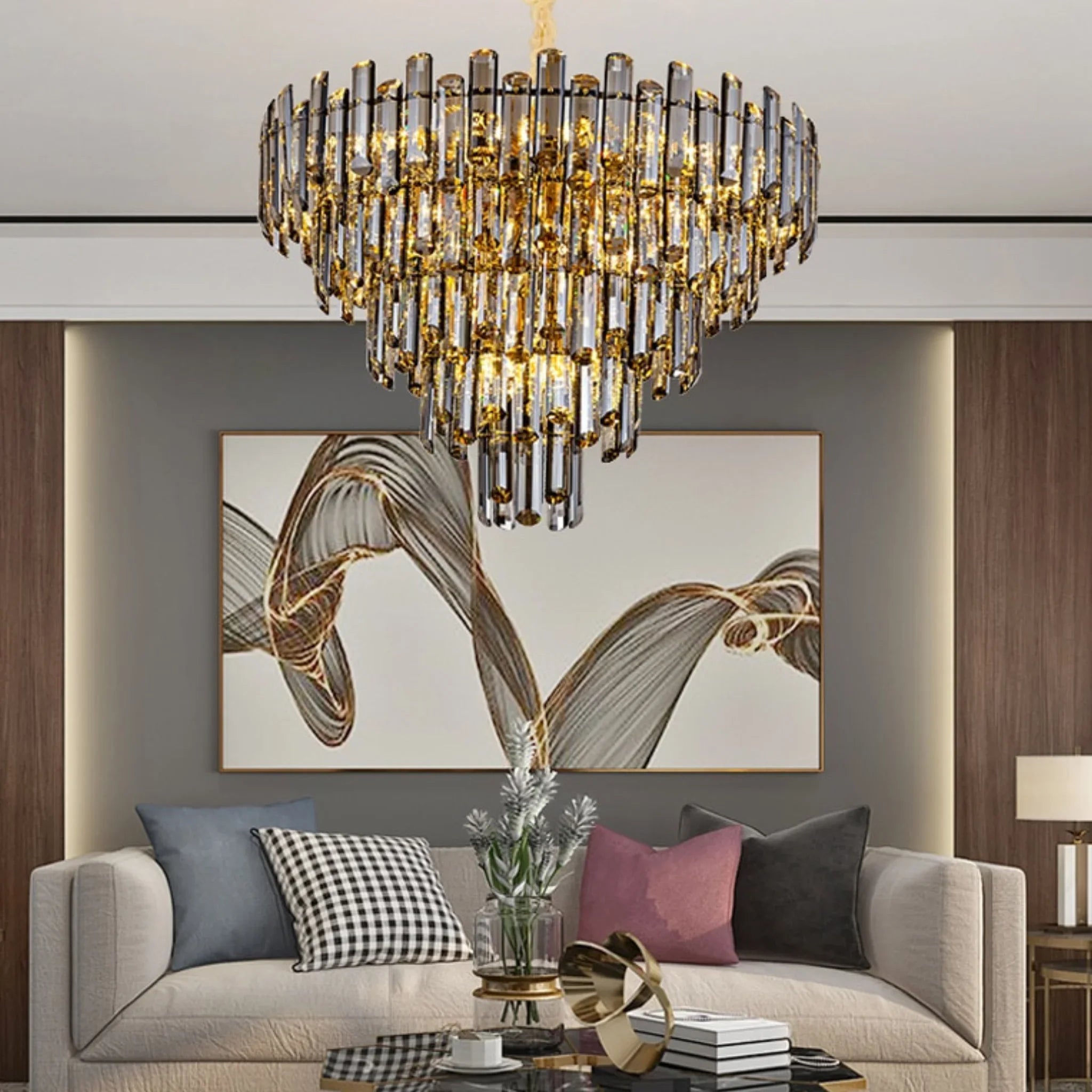 Amriswil | Contemporary Smoky Gray Chandelier for Living Room