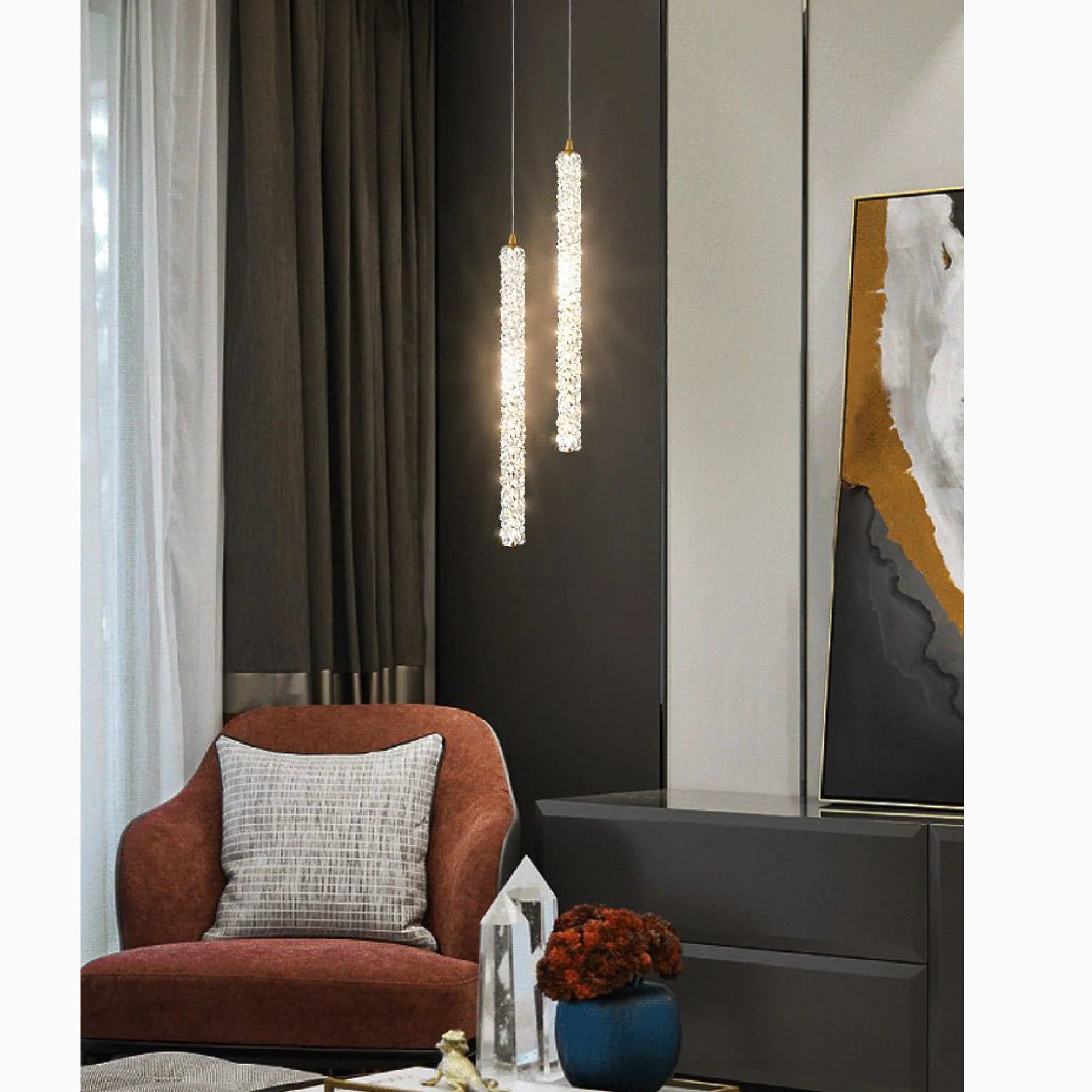 Andon | Modern Crystal Pendant Light with Adjustable Strip