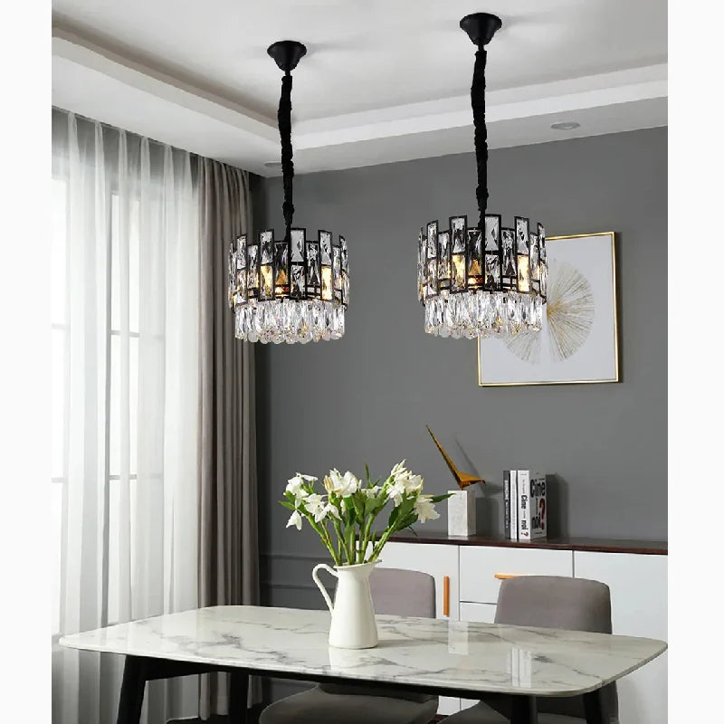 Art Deco Drum Black Crystal Chandelier for Dining Area