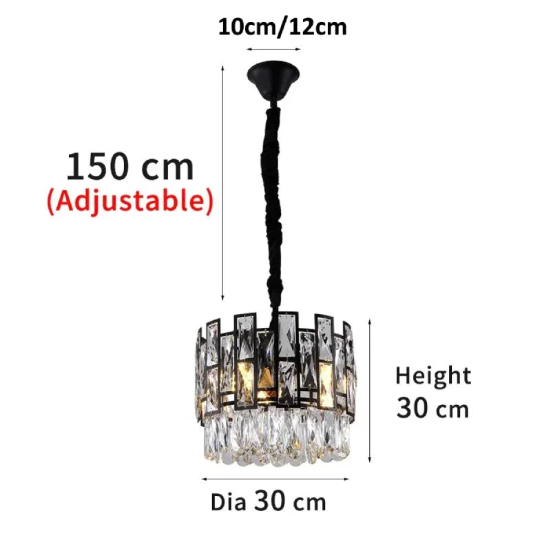 Art Deco Drum Black Crystal Chandelier for Dining Area