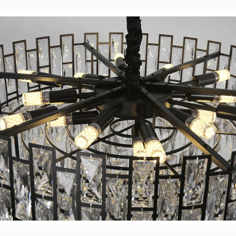 Art Deco Drum Black Crystal Chandelier for Dining Area