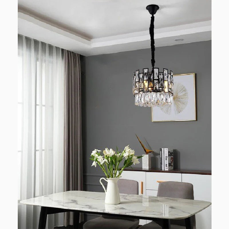 Art Deco Drum Black Crystal Chandelier for Dining Area