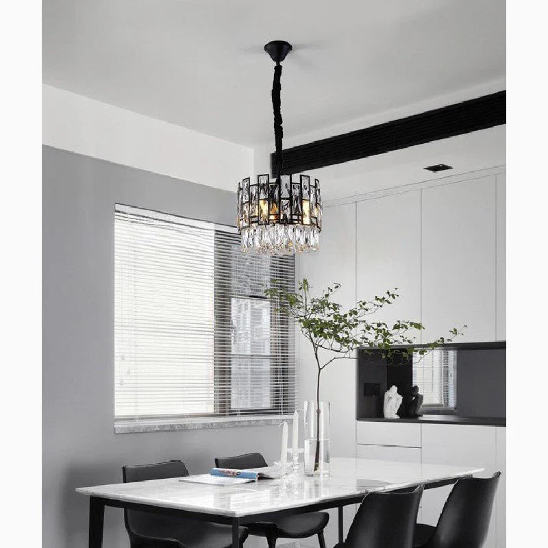 Art Deco Drum Black Crystal Chandelier for Dining Area