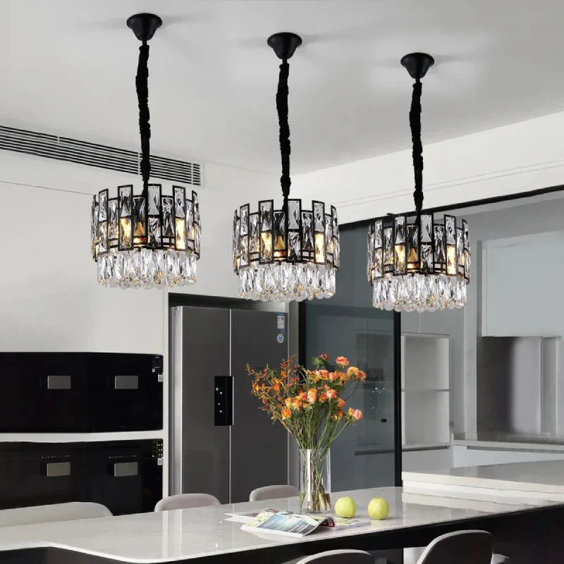 Art Deco Drum Black Crystal Chandelier for Dining Area