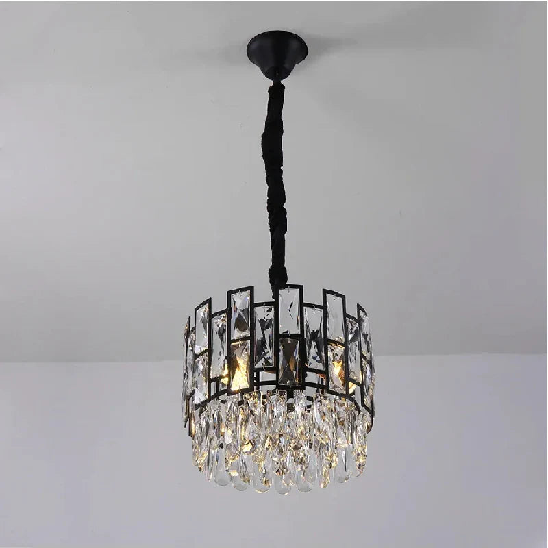 Art Deco Drum Black Crystal Chandelier for Dining Area