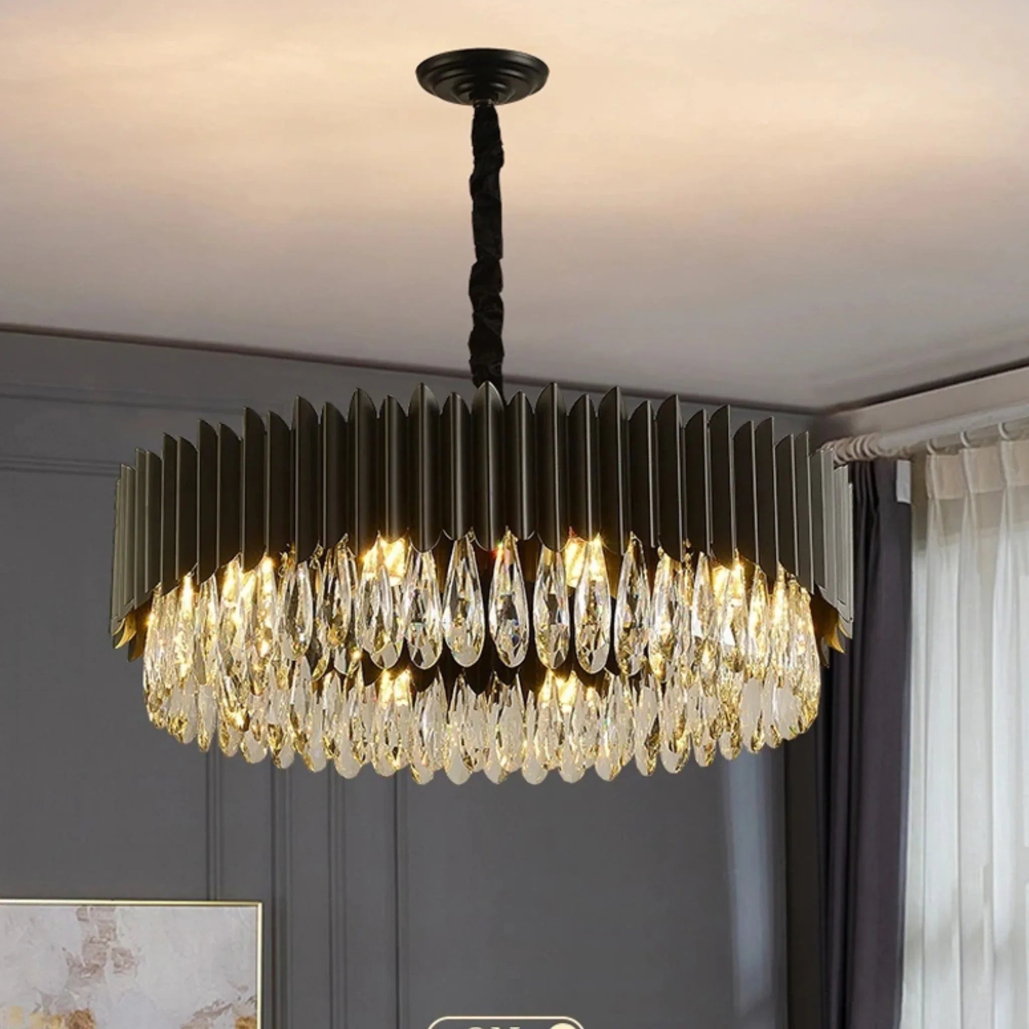Ath | Creative Drum Black Crystal Chandelier for Bedroom