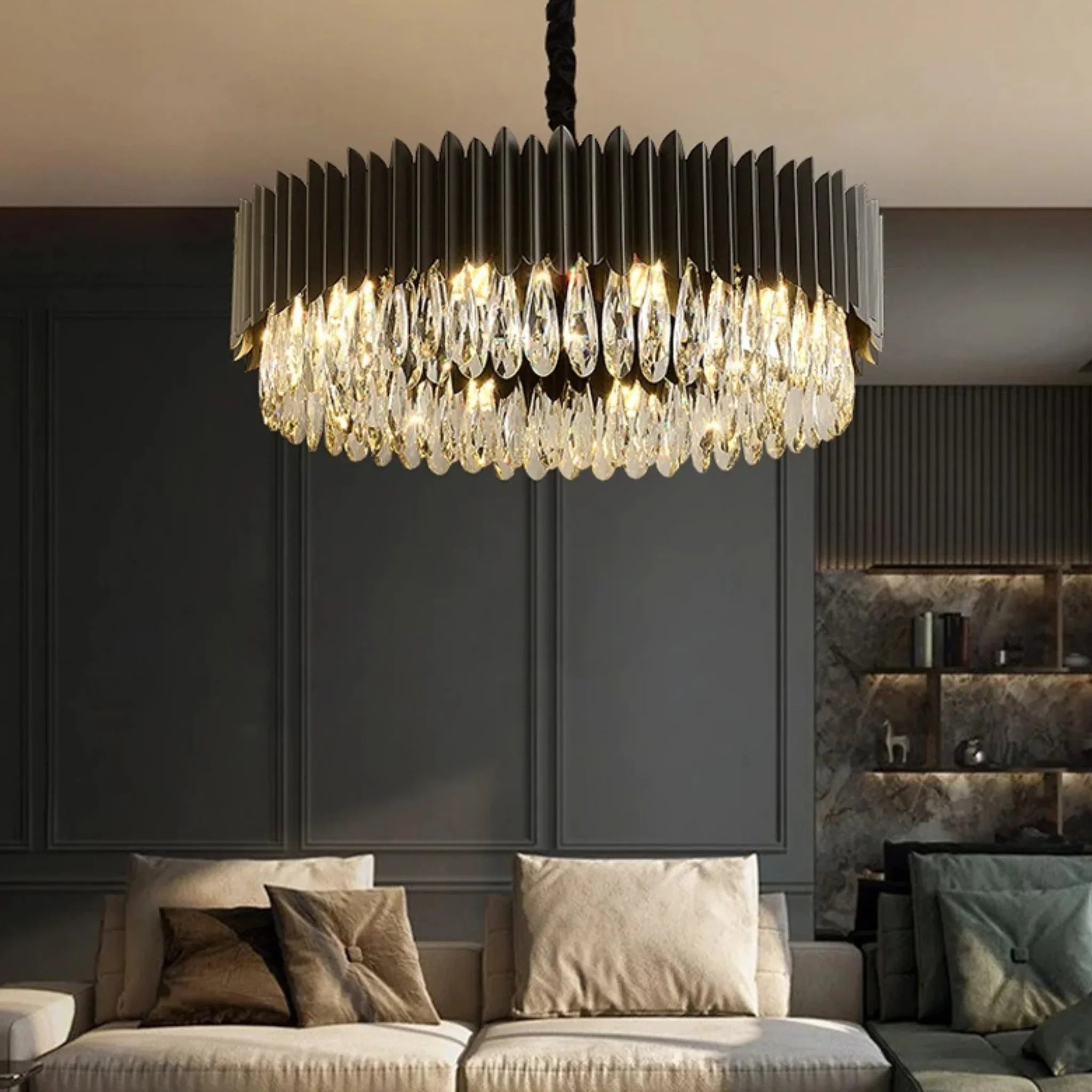 Ath | Creative Drum Black Crystal Chandelier for Bedroom
