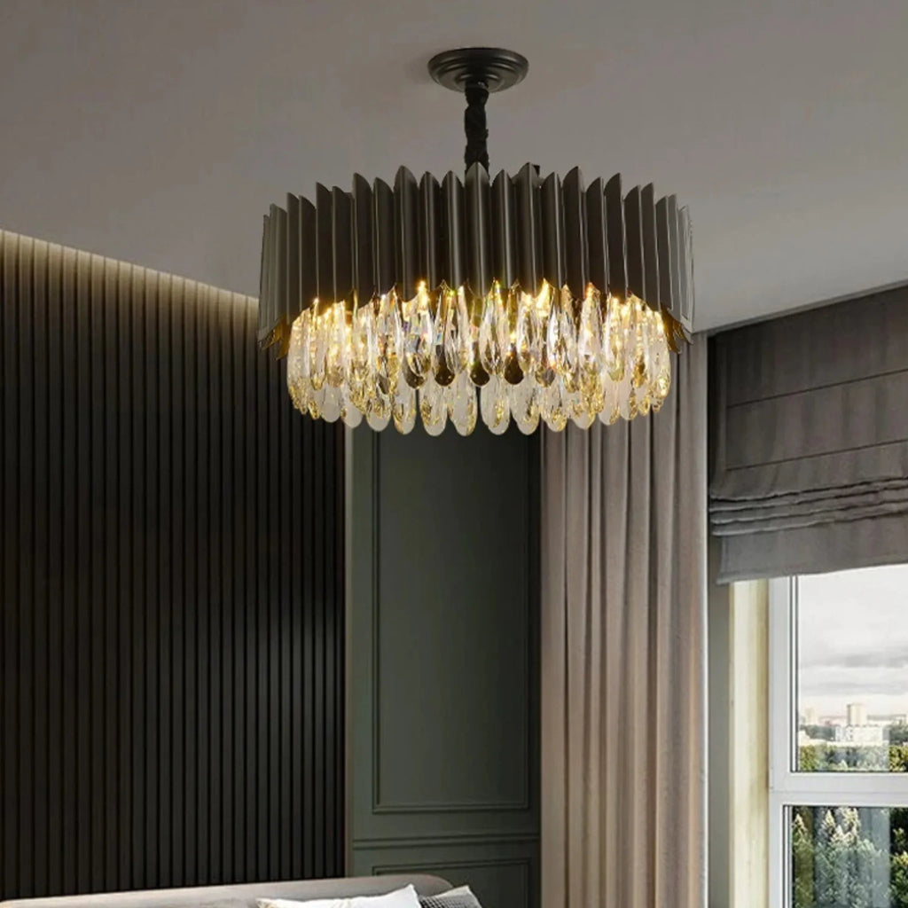 Ath | Creative Drum Black Crystal Chandelier for Bedroom