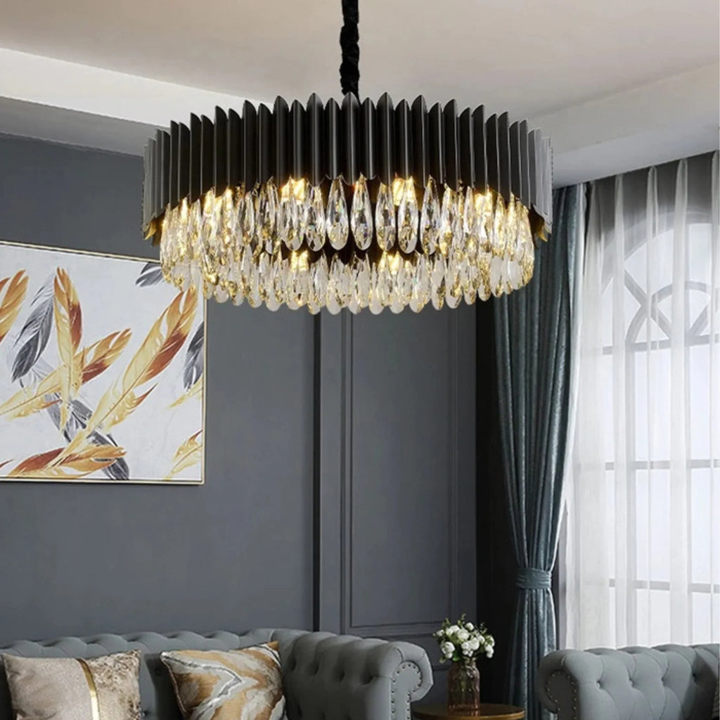 Ath | Creative Drum Black Crystal Chandelier for Bedroom