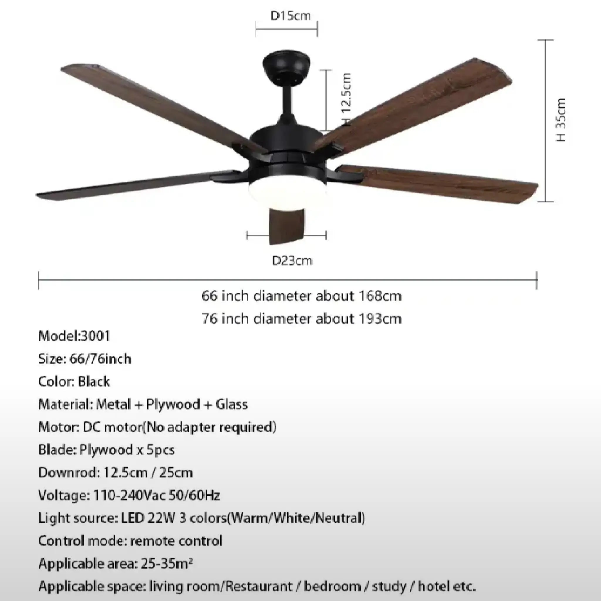 Barbariga | Modern Indoor Decorate Plywood Blade Ceiling Fan With Remote Control