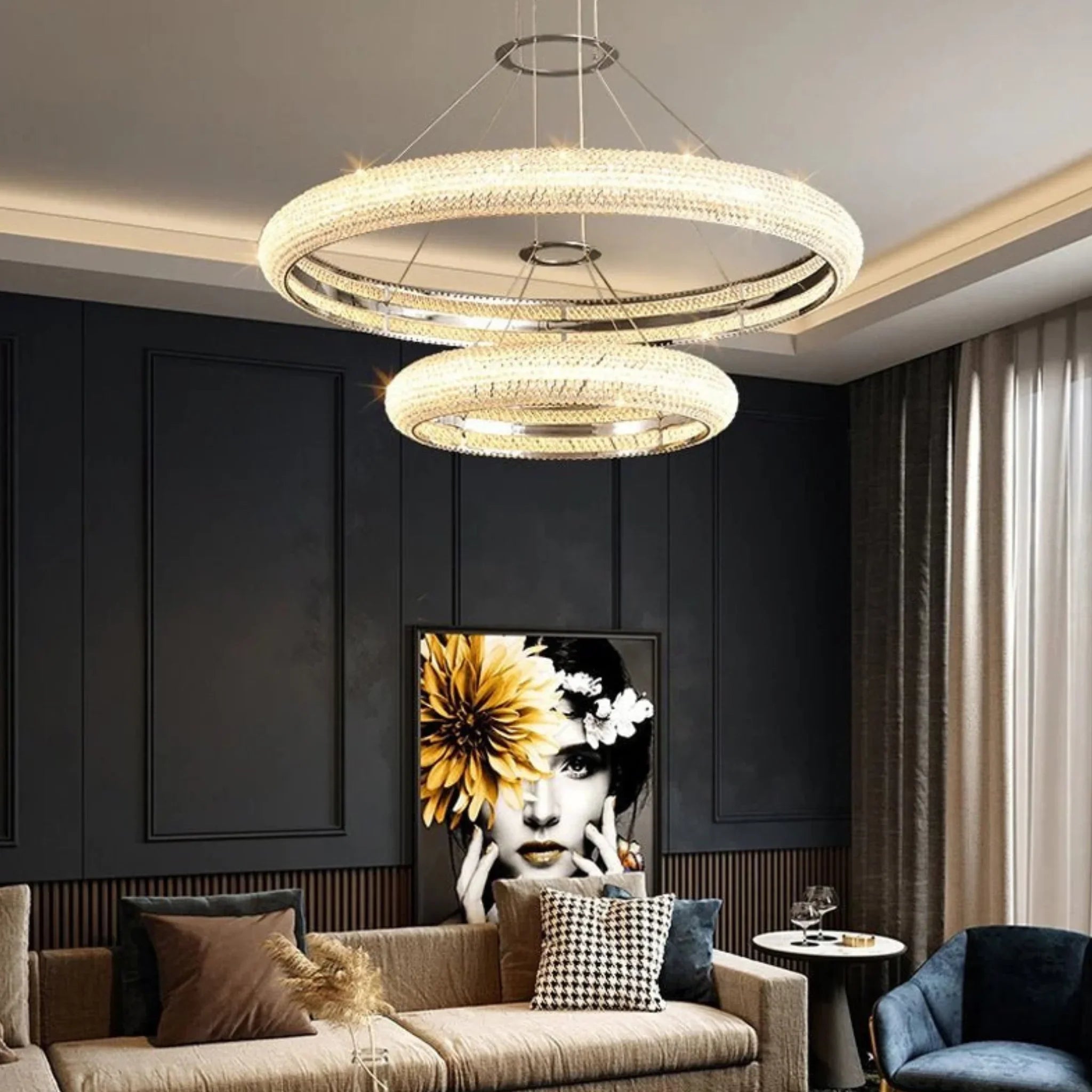 Bern | Chrome Ring Crystal Chandelier for Dining Room