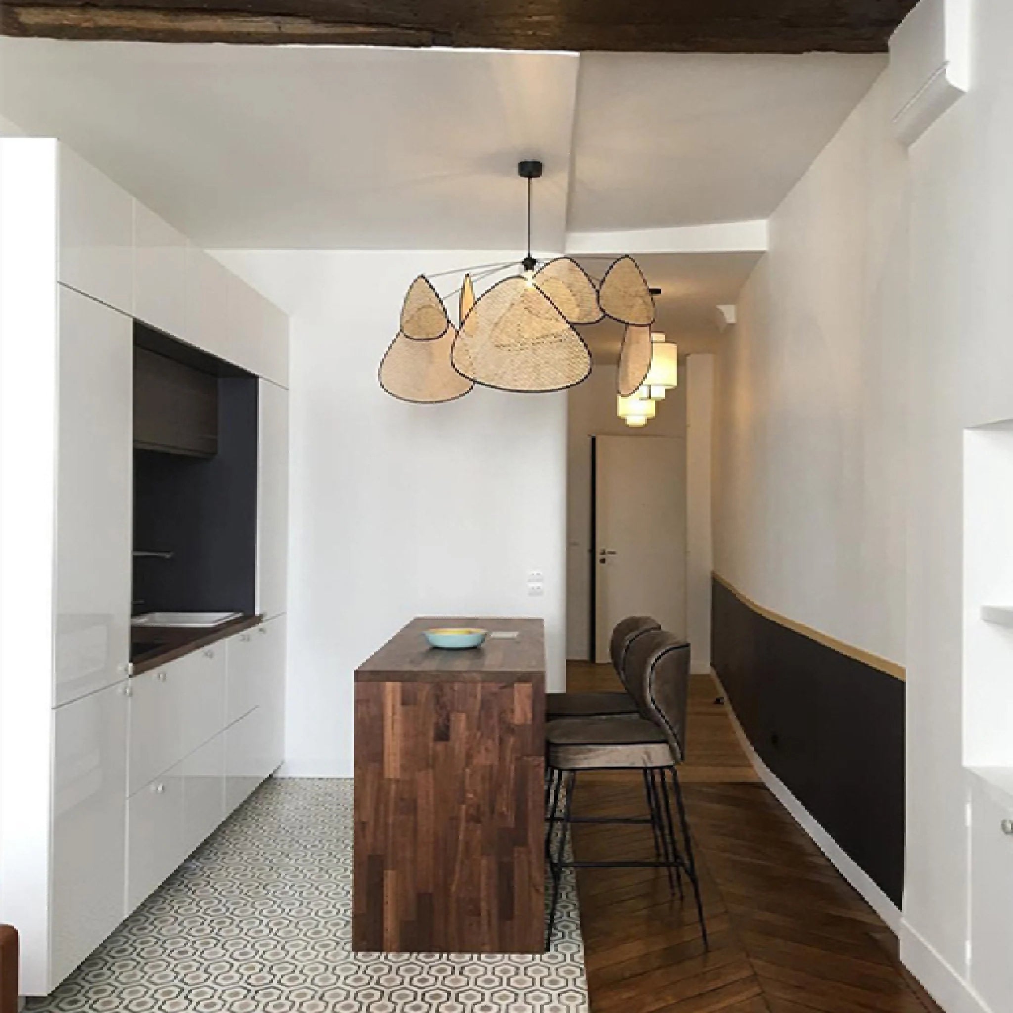 Bulach | Modern Chandelier with Hand Made Rattan Wicker