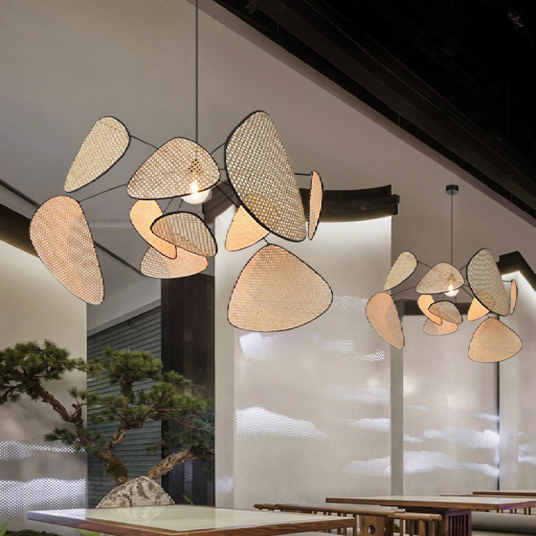 Bulach | Modern Chandelier with Hand Made Rattan Wicker