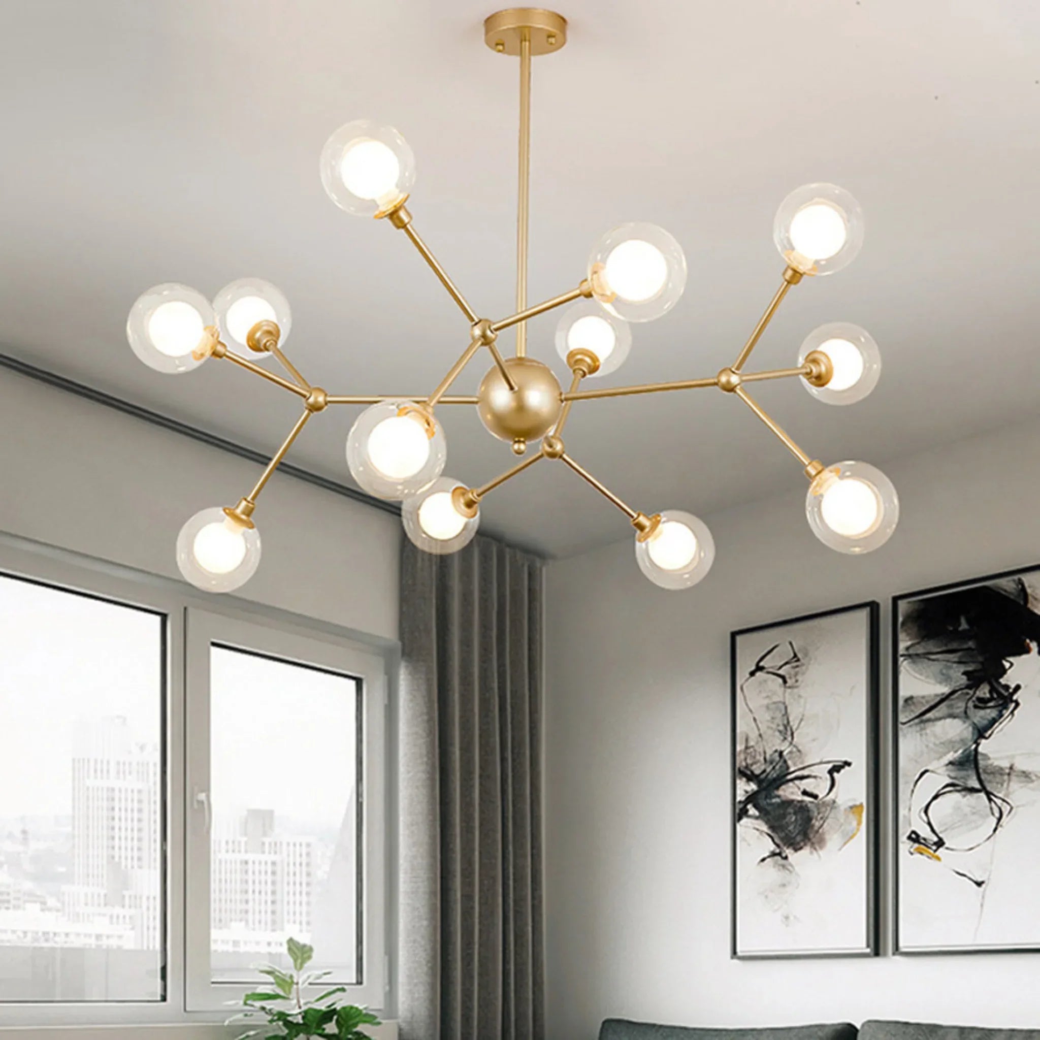 Cabiate | Glass Globe Shaped Chandelier for Bedroom