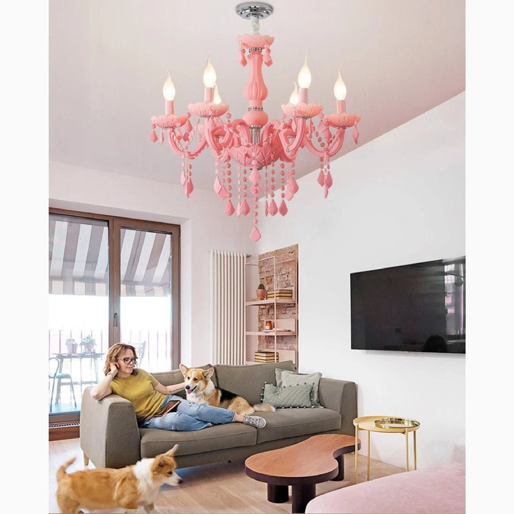 Caderzone | Nordic LED Pink Crystal Luxury Pendant Chandelier