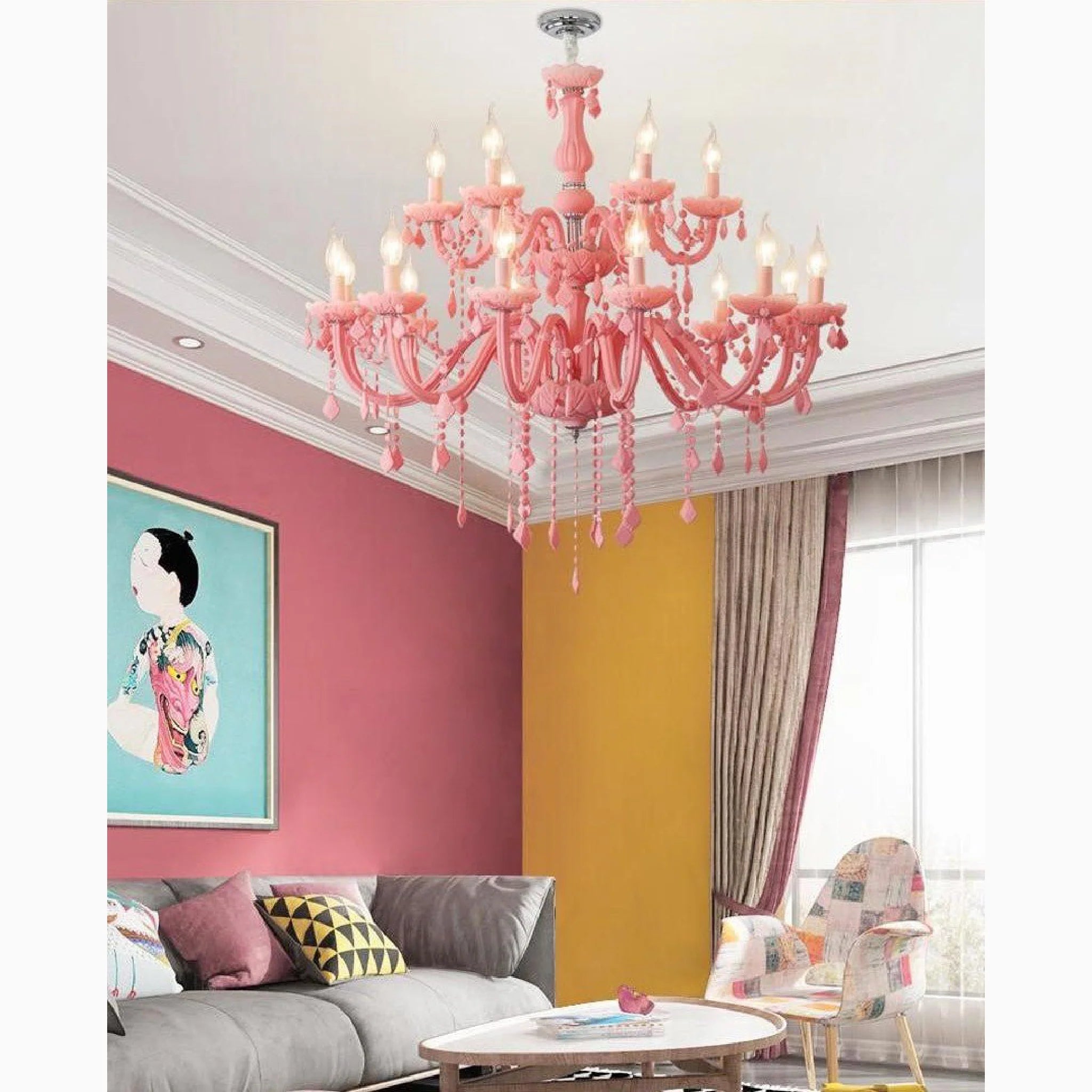 Caderzone | Nordic LED Pink Crystal Luxury Pendant Chandelier