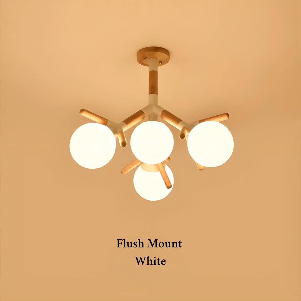 Cadoneghe | Nordic-Styled Wood Chandelier with Glass-Ball Lights