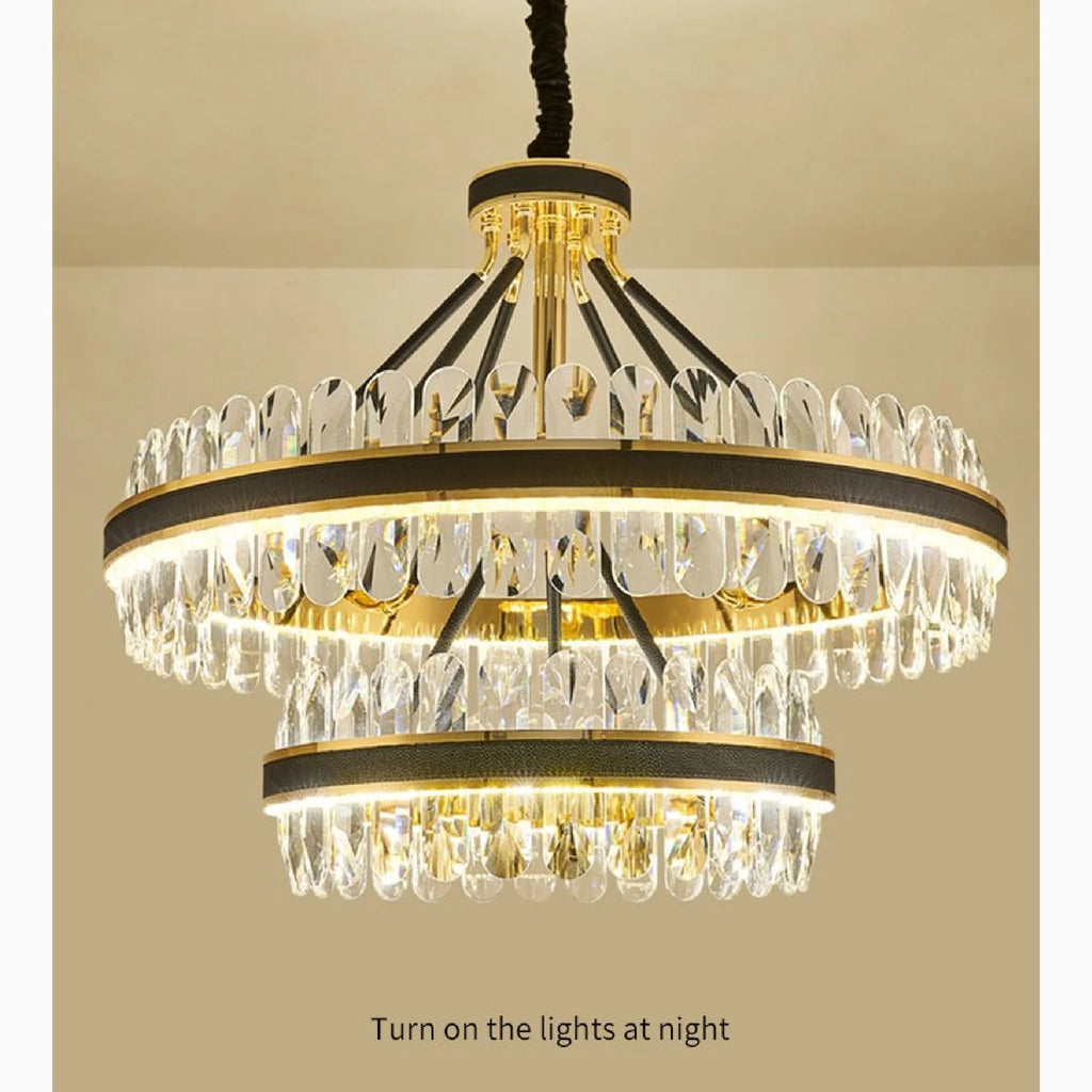 Caerano di San Marco | Postmodern Round Crystal Leather LED Chandelier