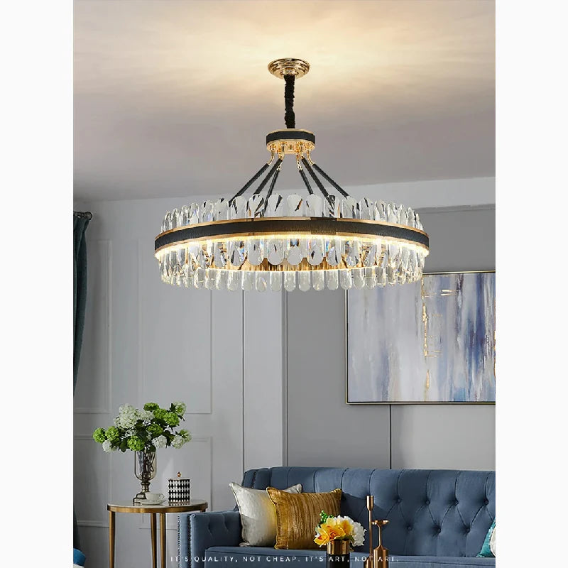 Caerano di San Marco | Postmodern Round Crystal Leather LED Chandelier