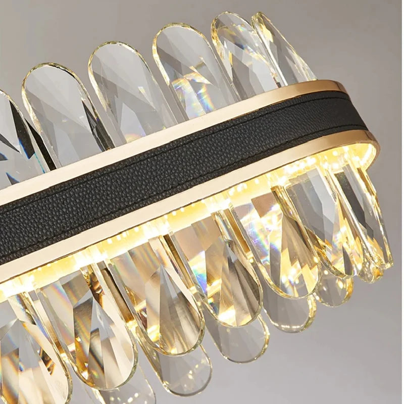 Caerano di San Marco | Postmodern Round Crystal Leather LED Chandelier
