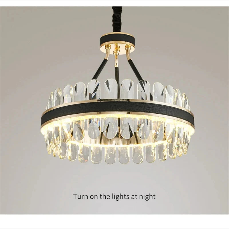 Caerano di San Marco | Postmodern Round Crystal Leather LED Chandelier