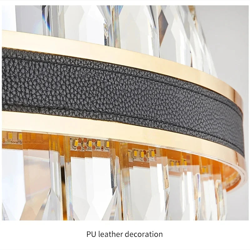 Caerano di San Marco | Postmodern Round Crystal Leather LED Chandelier