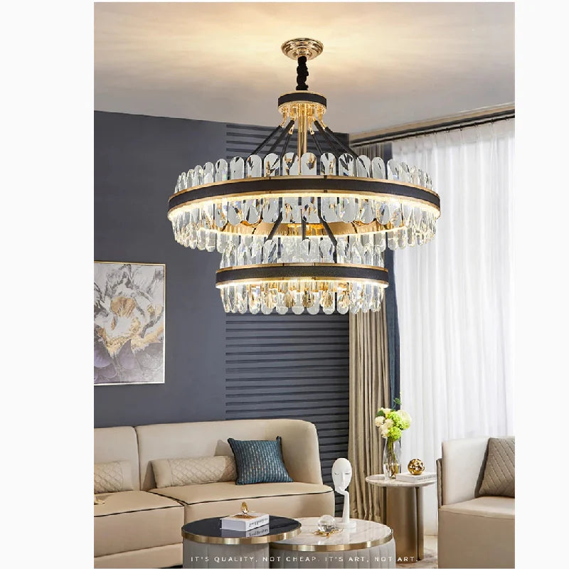 Caerano di San Marco | Postmodern Round Crystal Leather LED Chandelier