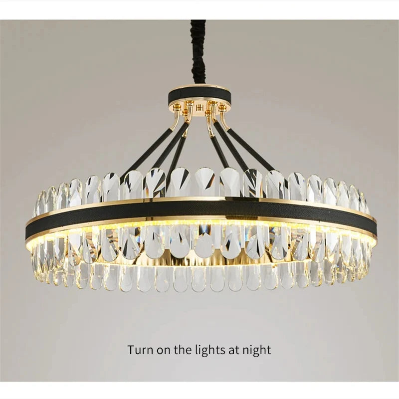 Caerano di San Marco | Postmodern Round Crystal Leather LED Chandelier