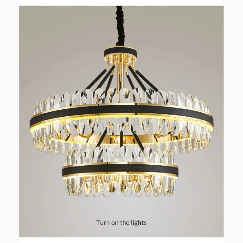 Caerano di San Marco | Postmodern Round Crystal Leather LED Chandelier