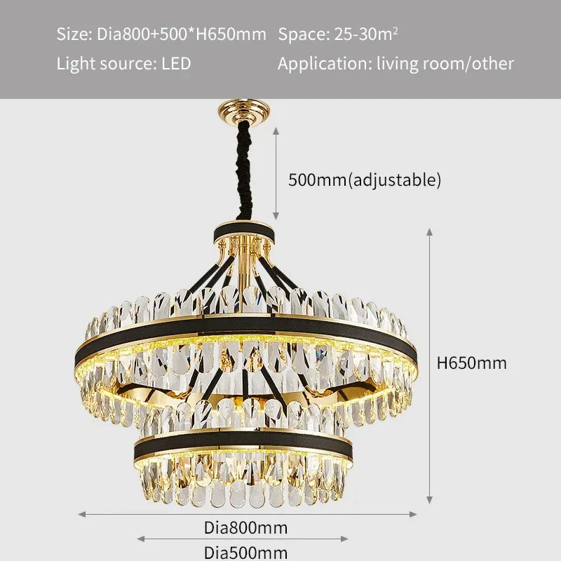 Caerano di San Marco | Postmodern Round Crystal Leather LED Chandelier