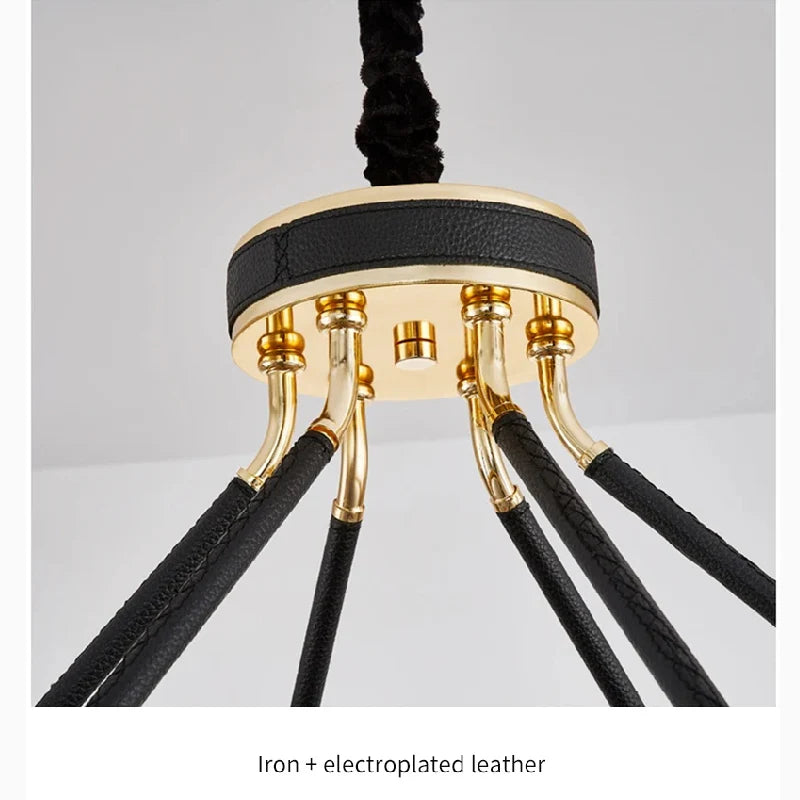 Caerano di San Marco | Postmodern Round Crystal Leather LED Chandelier