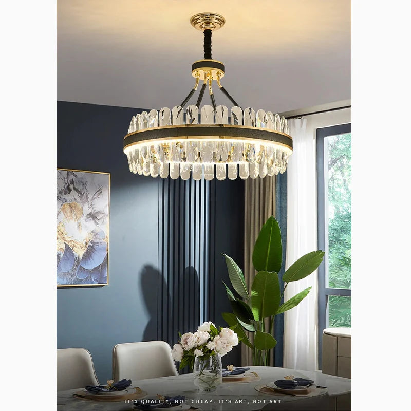 Caerano di San Marco | Postmodern Round Crystal Leather LED Chandelier