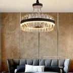 Caerano di San Marco | Postmodern Round Crystal Leather LED Chandelier