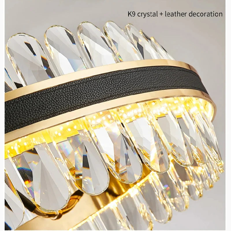 Caerano di San Marco | Postmodern Round Crystal Leather LED Chandelier