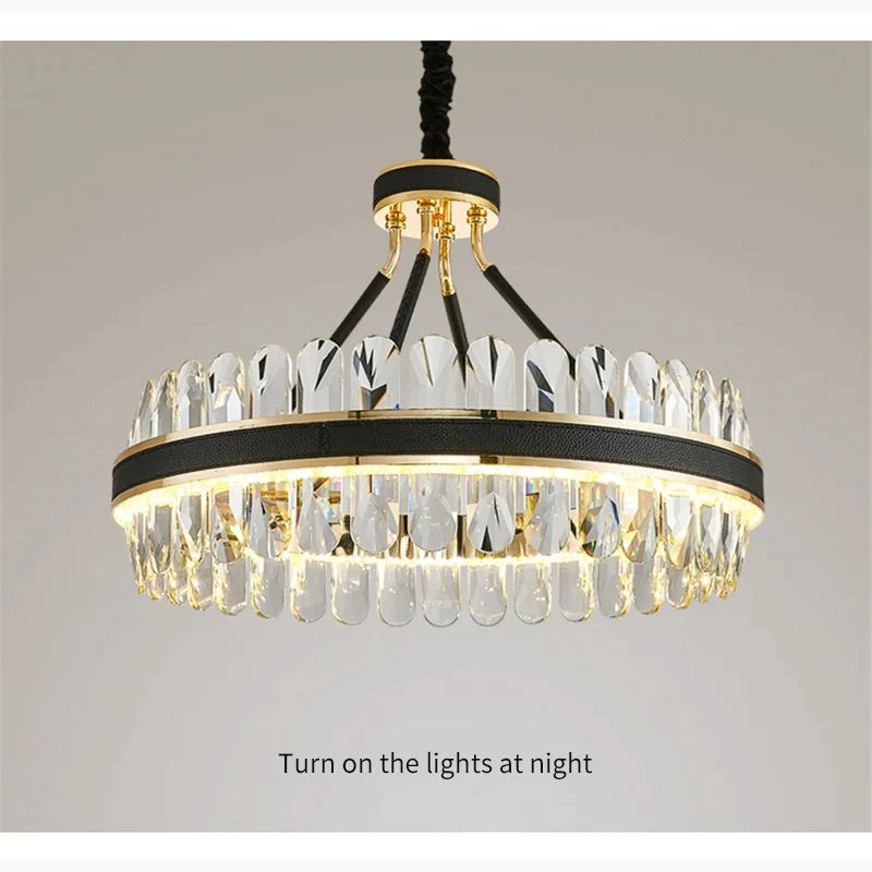 Caerano di San Marco | Postmodern Round Crystal Leather LED Chandelier
