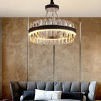 Caerano di San Marco | Postmodern Round Crystal Leather LED Chandelier