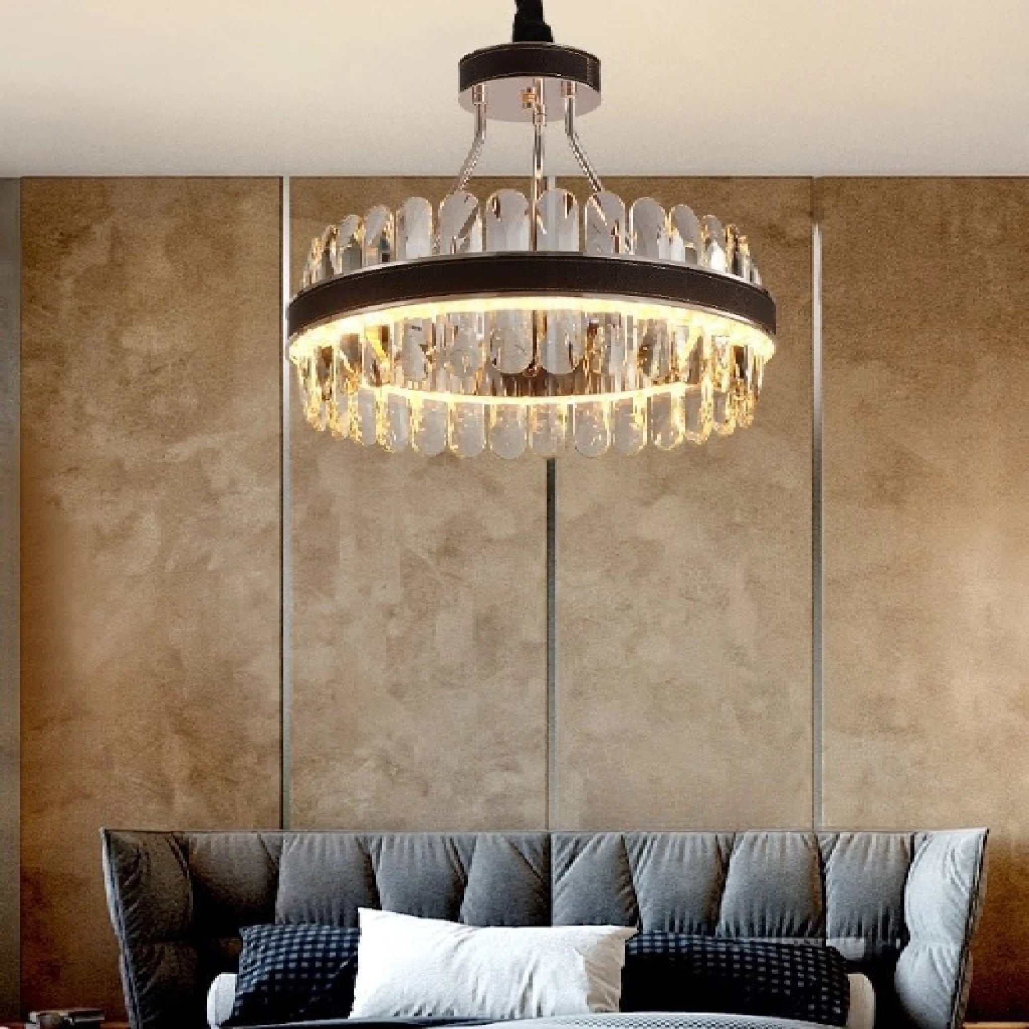 Caerano di San Marco | Postmodern Round Crystal Leather LED Chandelier