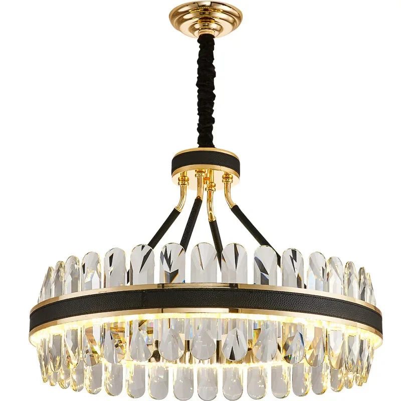 Caerano di San Marco | Postmodern Round Crystal Leather LED Chandelier