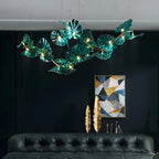 Unique Green Glass Leaves Shaped Pendant Chandelier